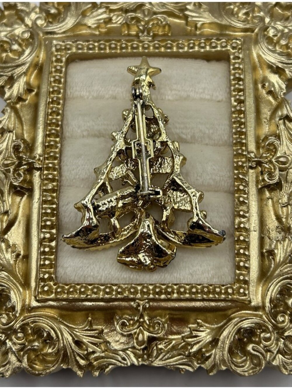 Vtg Steven Marc Christmas Tree Gold Tone Brooch Pin Enamel and Rhinestone 1987 - Picture 3 of 6